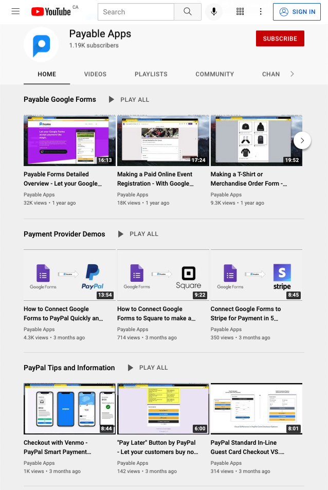 Payable YouTube Channel