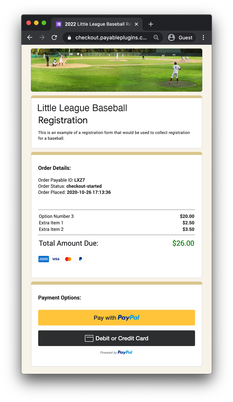 Sports Team Registration Google Form with Payment