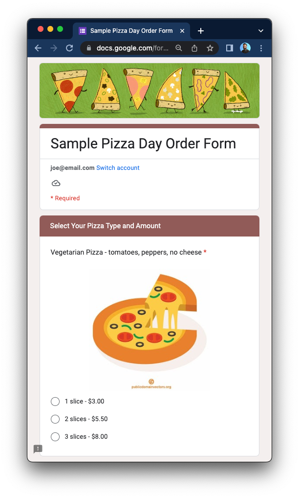 School Pizza Day Order Google Form With Payment