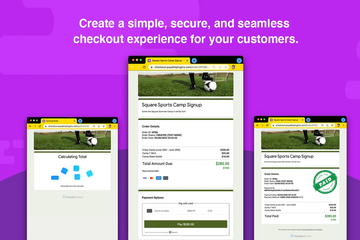 Checkout with payment order form and credit cards for a Google Form