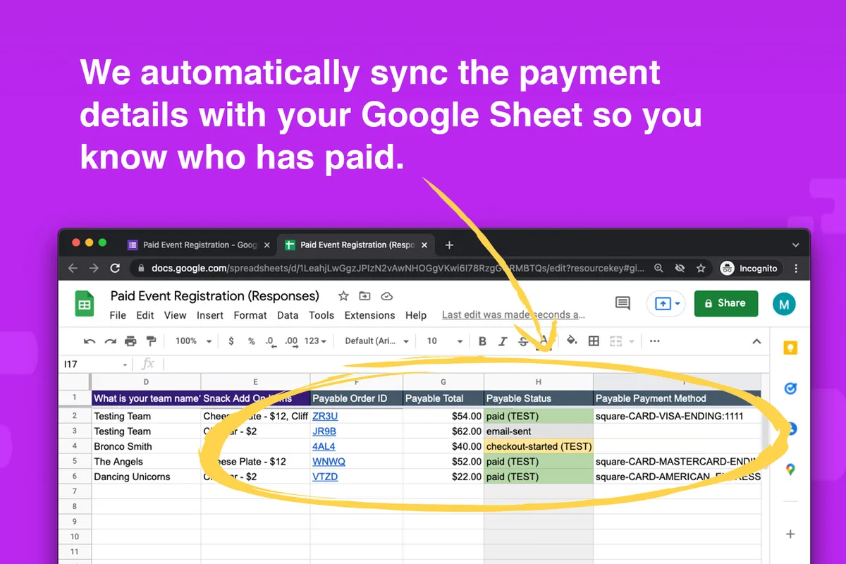 Payment tracking in a Google Sheet from the Google Form data