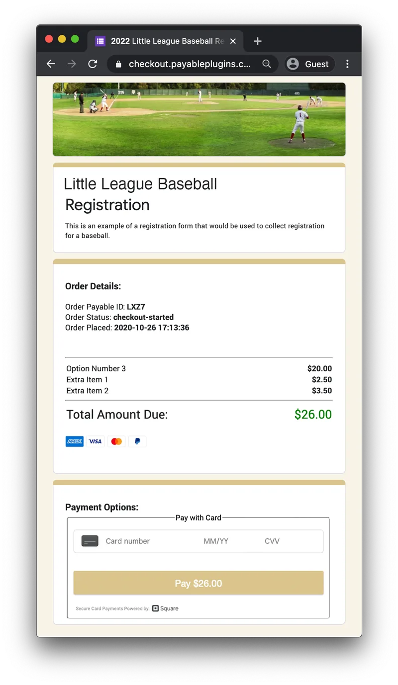 Google Forms payment checkout with Square